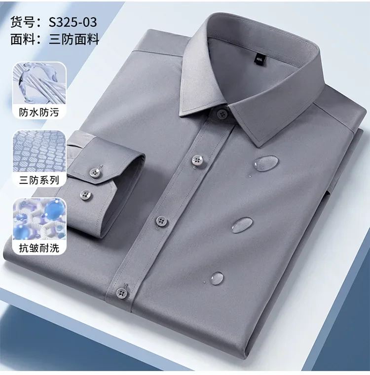 Weißes Hemd, langärmliges Business-Hemd für Herren, Sonnenschutz aus Eisseide, knitterfrei, bügelfrei, lässige Karriere – Detail 10