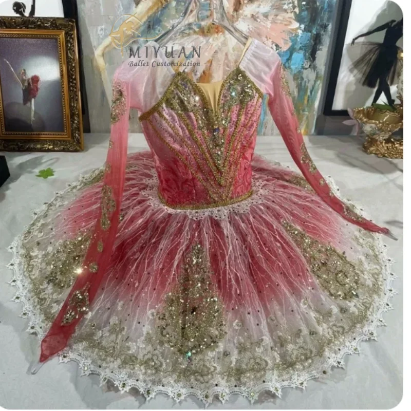 

2024New high-end custom red gradient Paquita Variations Ballet TUTU dress Esmirada Performance competition dress women's costume