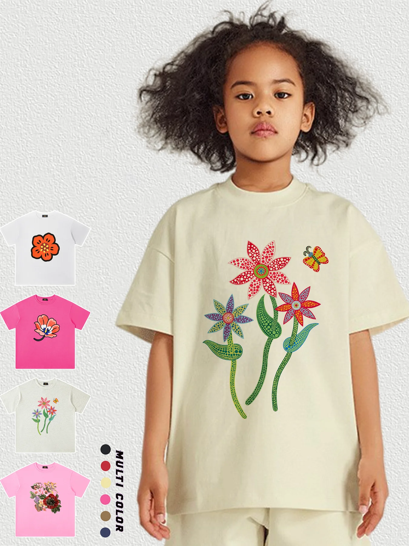 

Kids Summer T-shirt 2024 New Designer Girls Clothes Short sleeved Flower Print Tops %100 Cotton Tees Children Girl Festival Gift