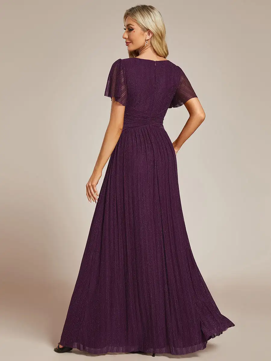 Elegant Evening Dresses Glittery Deep V Neck Bowknot Waist Mesh Fabric 2024 Ever Pretty of Purple Wisteria Bridesmaid dress