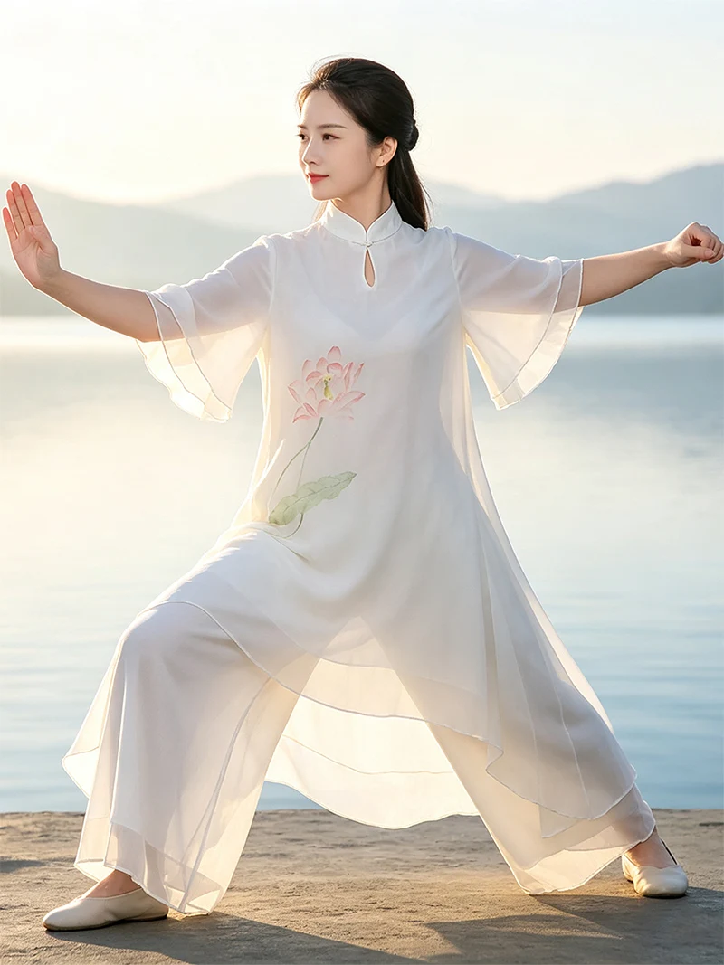 Women's Printed Tai Chi Suit - Ethereal Chinese Style Set for Baduanjin, Kung Fu & Wushu Performance. Breathable Qigong Uniform