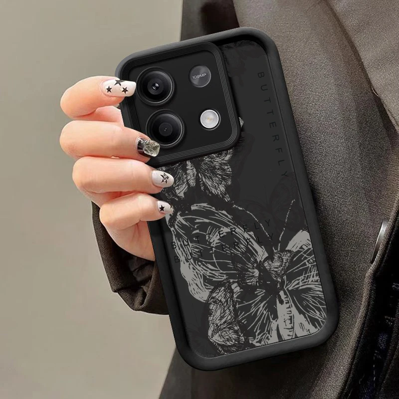 Drawing Butterfly Case For Xiaomi 13T Pro Poco X6 X5 Funda Redmi Note 11 12 13 14 Pro 5G 4G 11s Shockproof Soft Silicone Cover