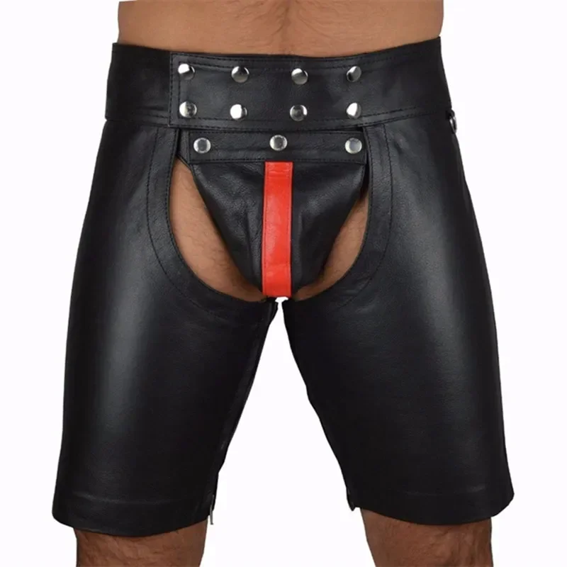 

Sexy Wetlook Faux Leather Lingerie Hot Exotic Men Latex Leggings PVC Bondage Open Cortch Shorts