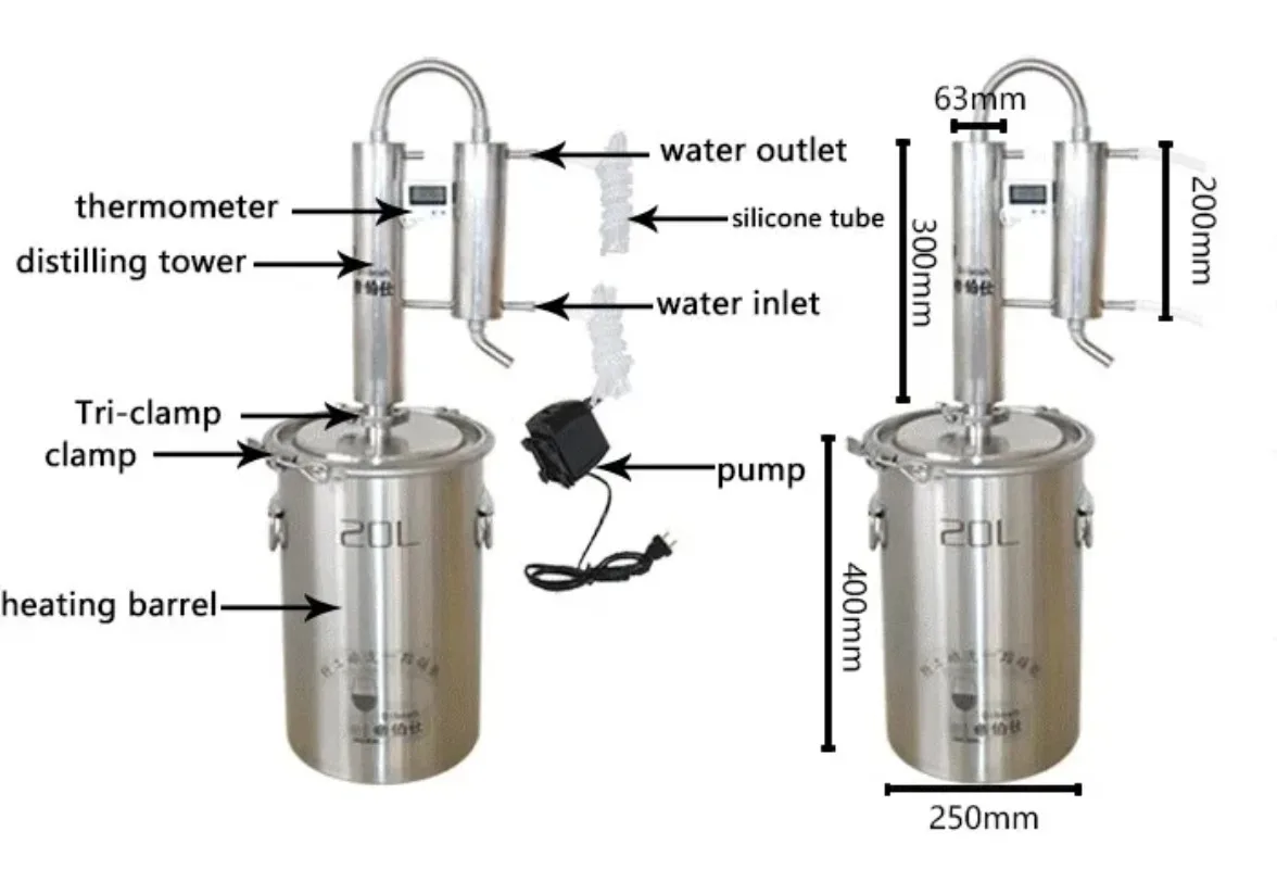 20L Essential Oil Distiller for Home Use for DIY Aromatherapy Kit for Small Batch Extraction Machine for Herbal Plant Steam