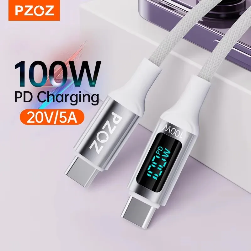 

PZOZ 100W PD USB C Cable For iPhone 14 13 12 11 Pro Max Digital Display 30W Fast Charging 30W USB Type C Cable Wire Cord Charger