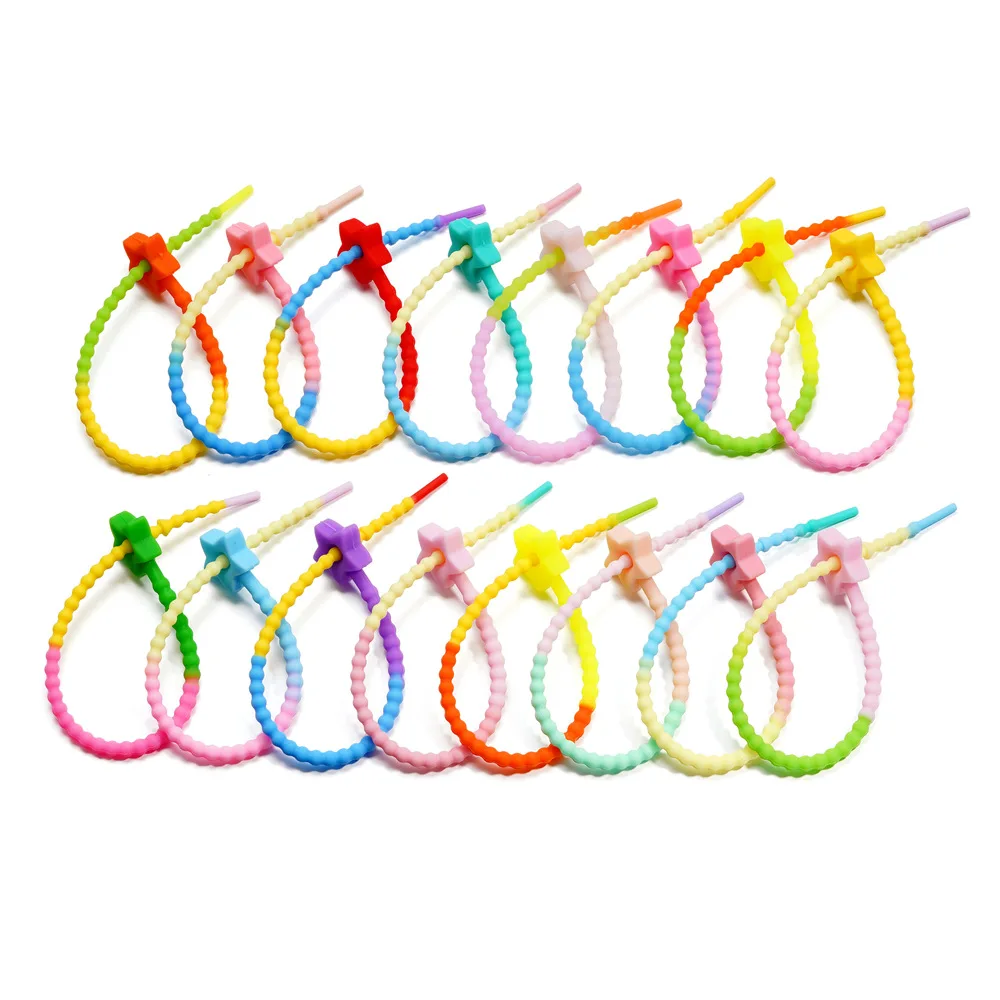 10pcs/Lot Rubber Gradient Bands Colorful Silicone Tie Star Bandage Tag Rope DIY Keychain Pendant Adjustable Data cable storage