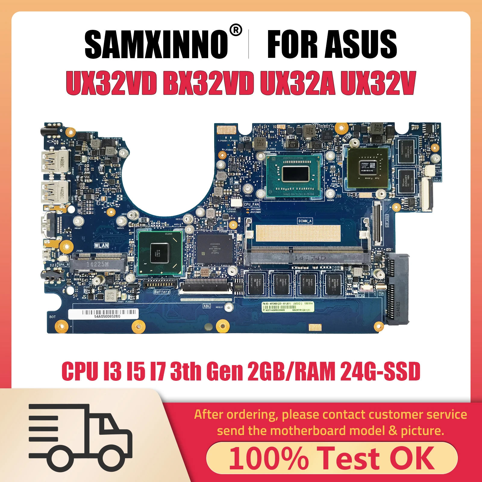 

UX32VD Mainboard For ASUS Zenbook BX32VD UX32A UX32V UX32 Laptop Motherboard CPU I3 I5 I7 3th Gen 2GB RAM 24G SSD GT620M