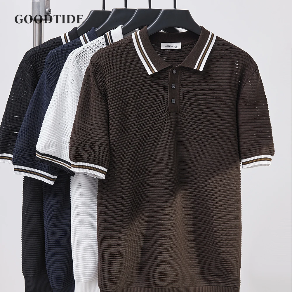 Fashion Men Summer Solid Casual Office Breathable Polo Shirt Brand Male Business High Quality Striped Short Sleeve Top Clothing