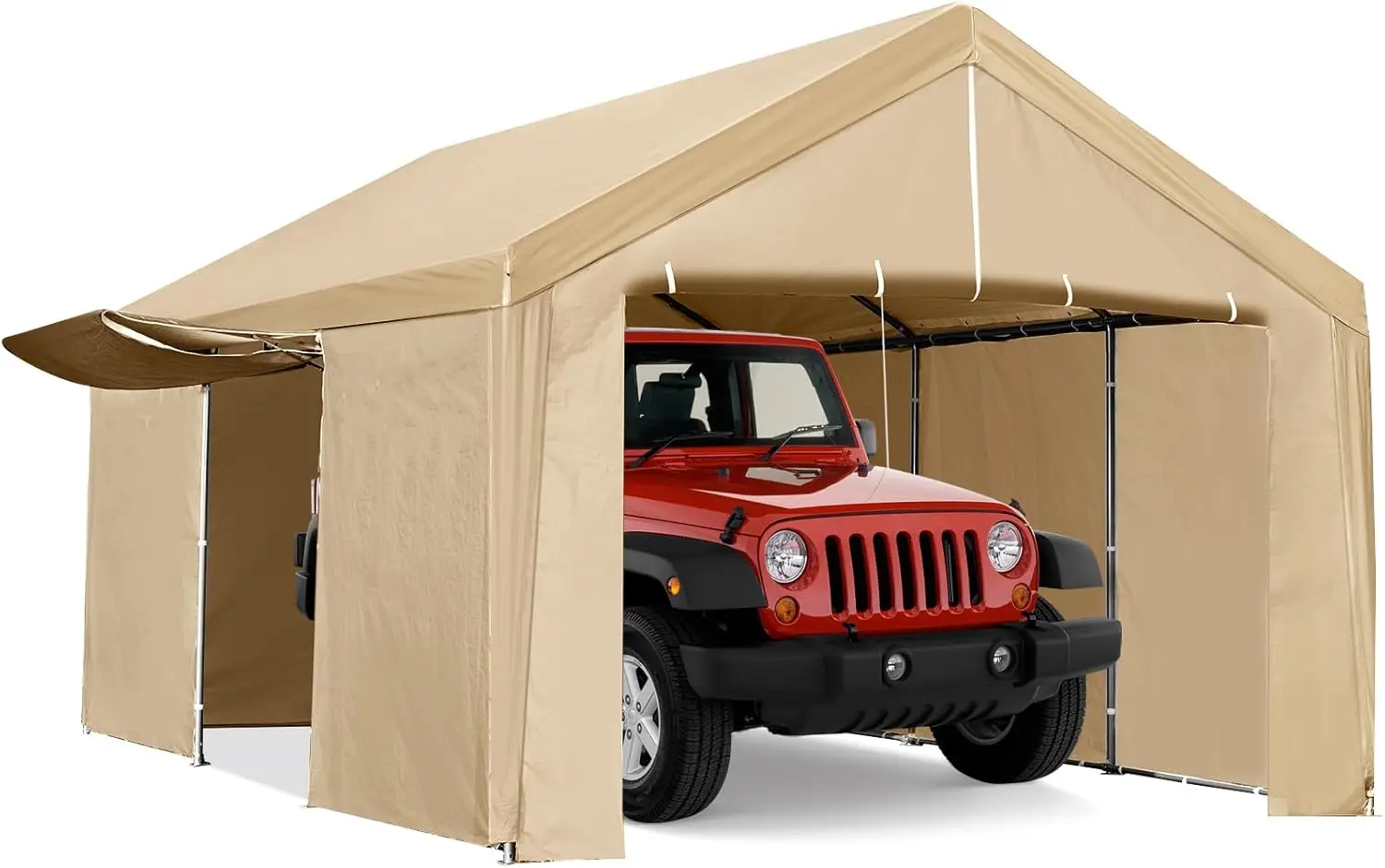 Canopy Heavy Duty Car Port with Ventilated Windows, Removable Sidewalls & Zipper Doors, Portable Garage Shelter, Waterproof All-