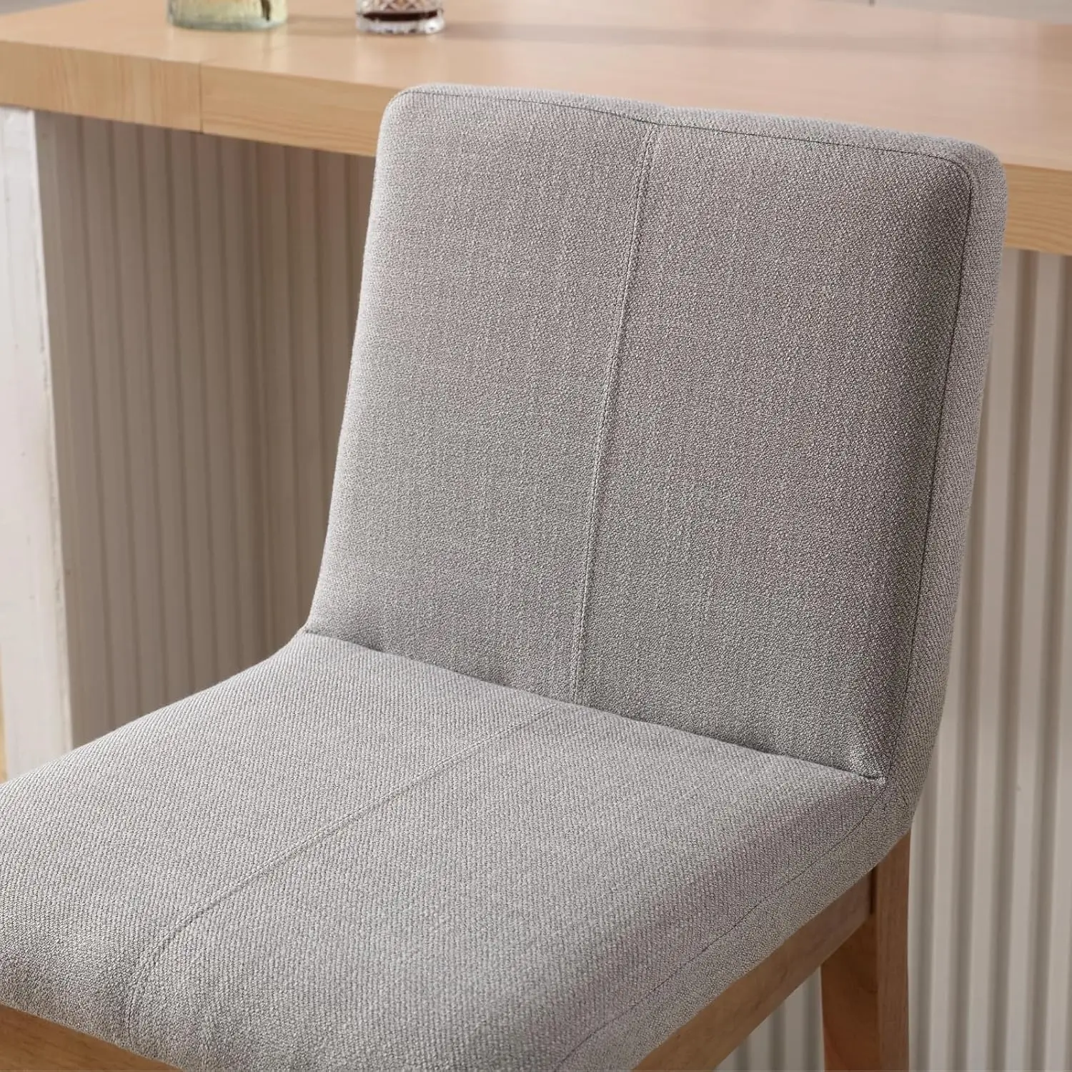 Estofados madeira Bar fezes com Costas, tecido de linho, 30 polegadas, Meados Century Bar Altura Stool, Kitchen Island, Conjunto de 4