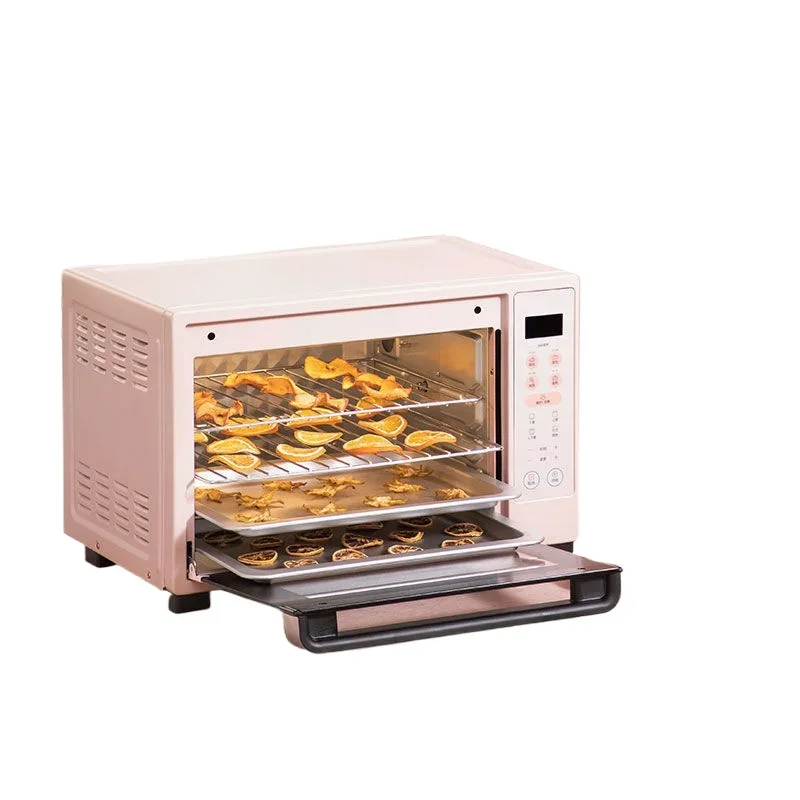 Household multi-functional oven with 12 cooking functions, featuring preheating, LED touch screen, and can be used as a countert