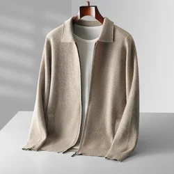 6-color autumn and winter new 2024 men's 100% cashmere cardigan sweater casual knitted lapel men's business sweater Solid color