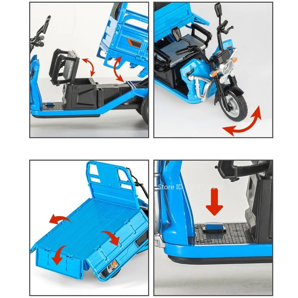1:12 Scale Tricycle Toy Models Alloy Diecast Sound Light Pull Back Front Wheel Steering Simulation Model Vehicles for Boys Gifts