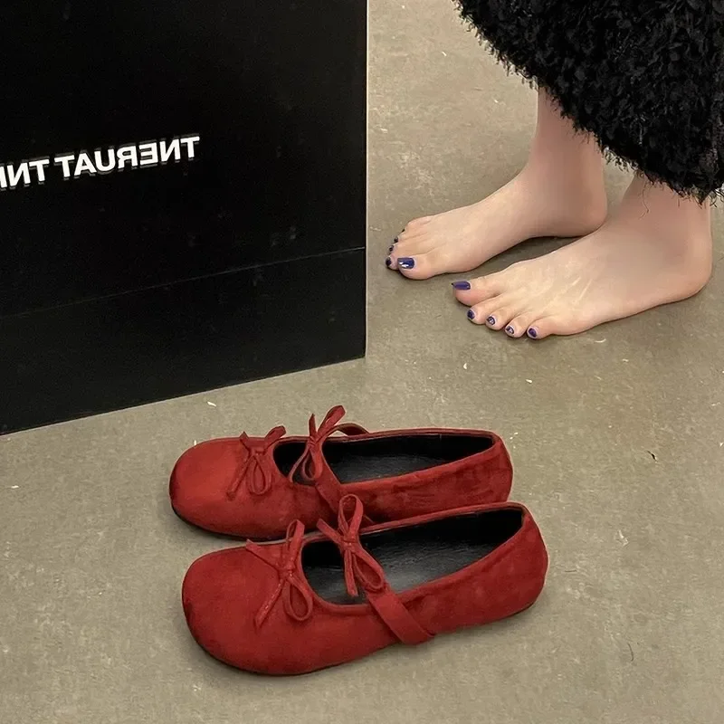 New Bow Red Mary Jane Shoes, Children's Fashion Matching Skirt, Flat Sole, Single Shoe Trend