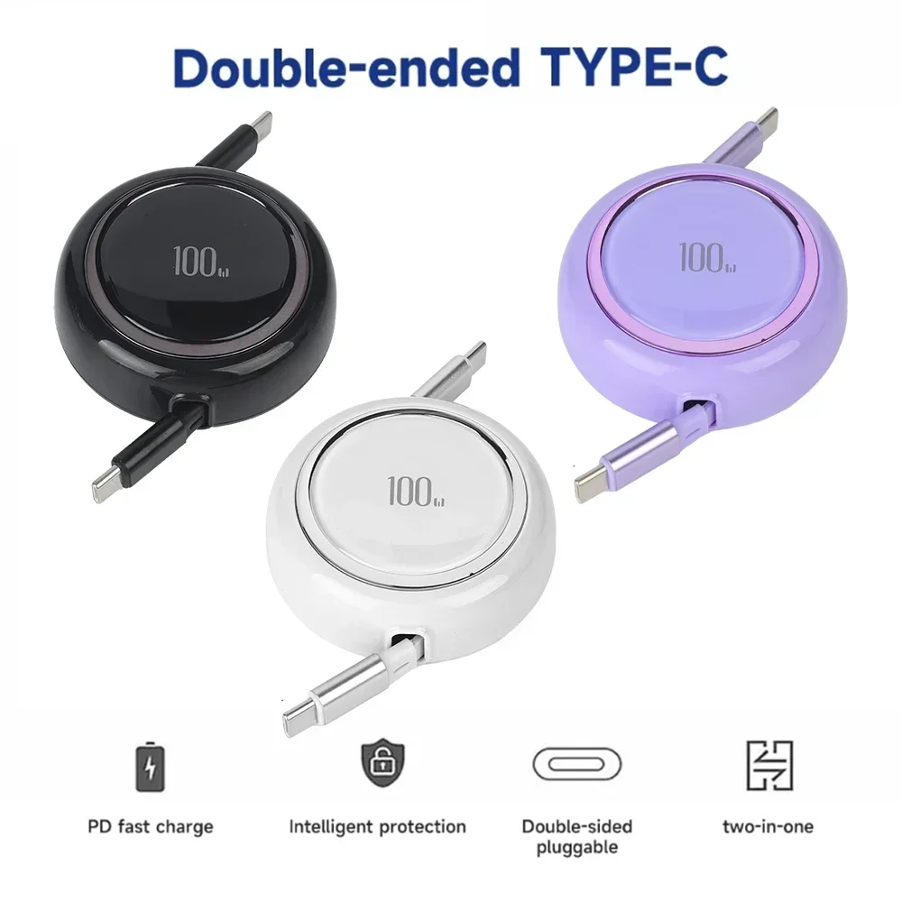 PD100W Retractable USB Type C to USB C Cable For iPhone 15 Pro Max For MacBook Samsung Xiaomi Wire Fast Charge Data Cable Cord