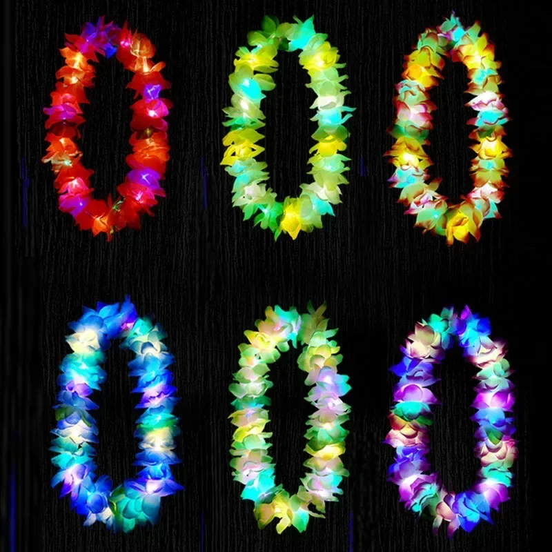 10 قطعة LED تضيء هاواي ليس حولا الرقص جارلاند الزهور الاستوائية قلادة إكليل أكاليل هاواي لواو شاطئ لوازم الحفلات #5