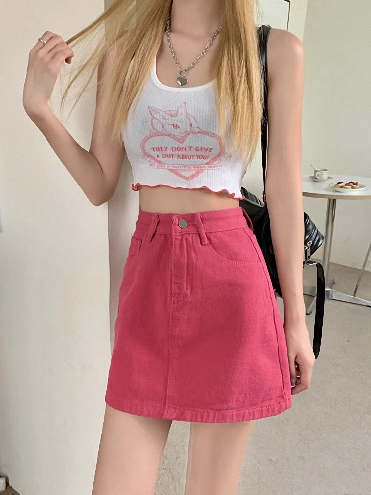 

Summer Women's Korean Sle Slimming High Waist A-Line Skirt Versatile Trendy ort Jeans Skirt for Young Girls