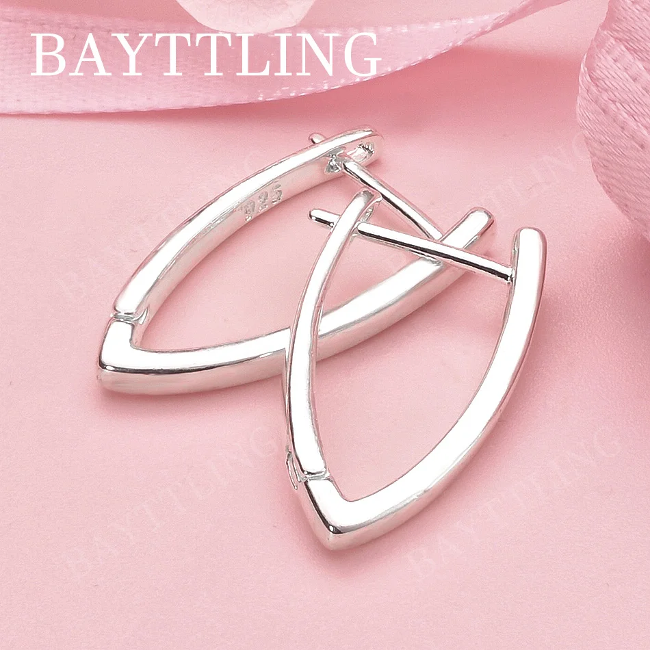 

Luxury 925 Sterling Silver 20mm Delicate V-Shaped Earrings for Women, Fashionable Wedding Jewelry Accessories