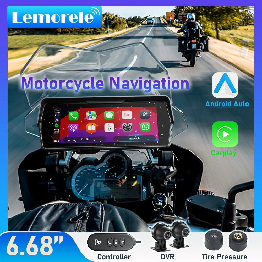 

Lemorele Мотоциклетный GPS-навигатор — цифровой экран приборной панели с беспроводным CarPlay, Android Auto, Bluetooth 5.0