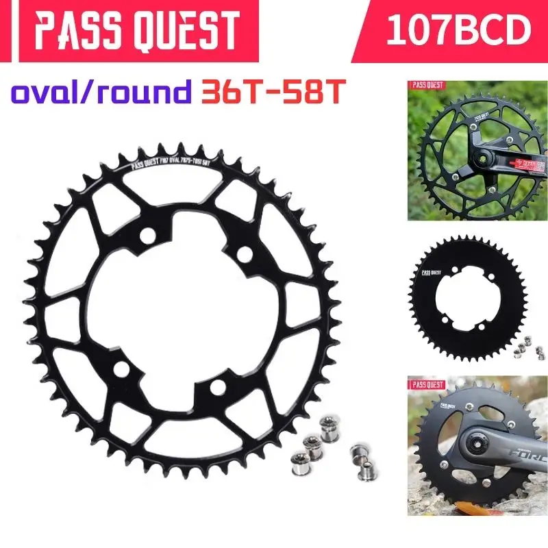 

PASS QUEST 107BCD Round Oval Road Bike Chainring 36T-58T Closed Disk Narrow Wide Chainwheel ForSram Rival Crankset Support 12S