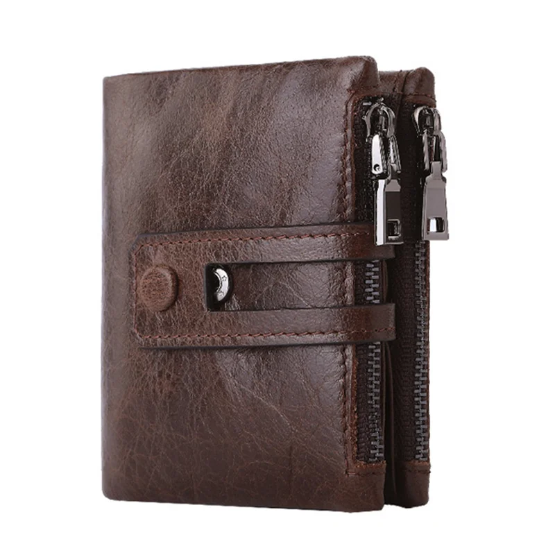 Genuine Leather Men Wallet Small Zipper&Hasp Male Short Coin Purse Brand Rfid Card Holder Money Clip Men\'s Bag Handbag