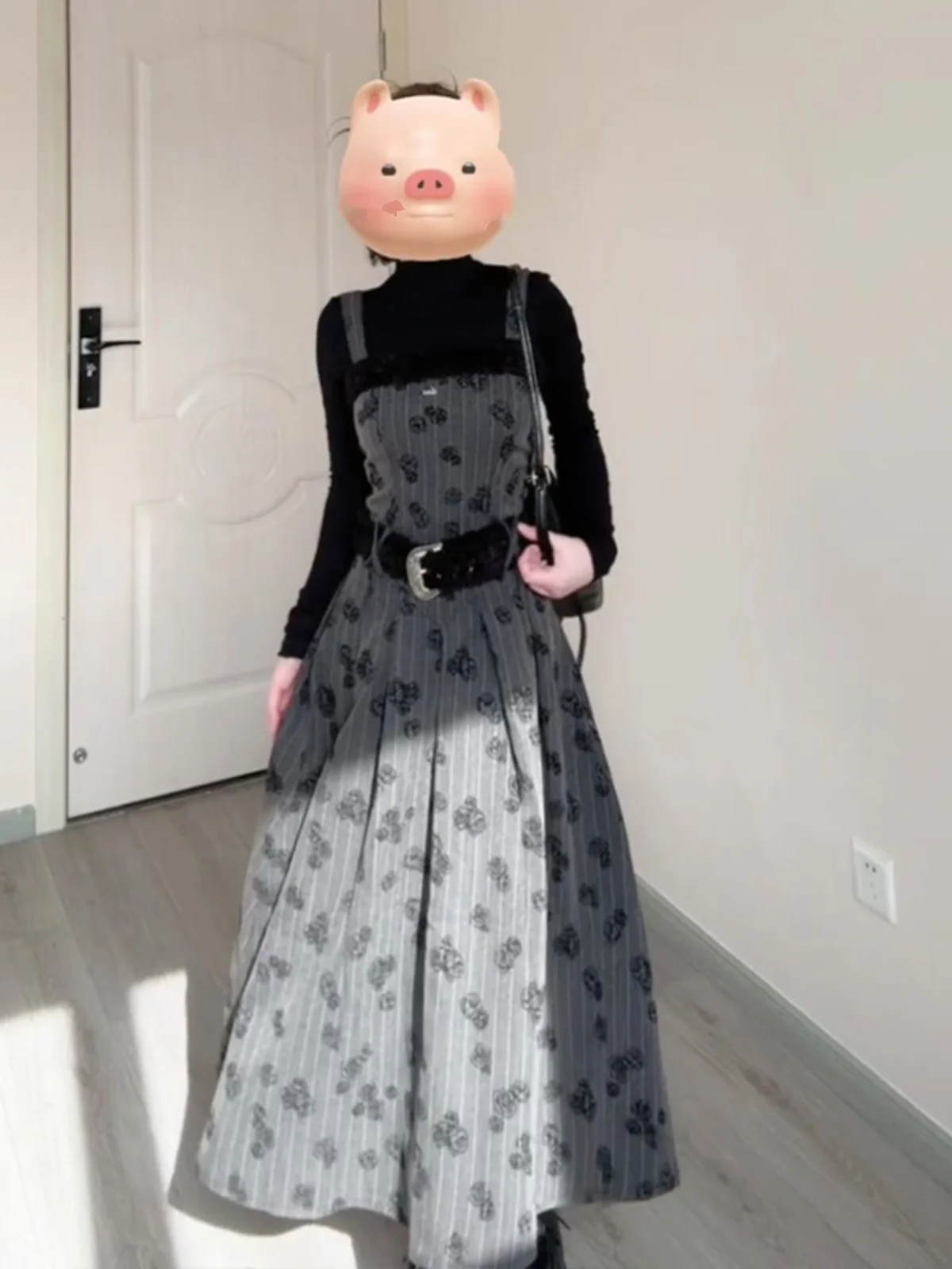 Ele Vintage Waist-Cinching Strap Dr Chic mat Mid-Length A-Line Skirt Floral Print Zipper Closure French Sle