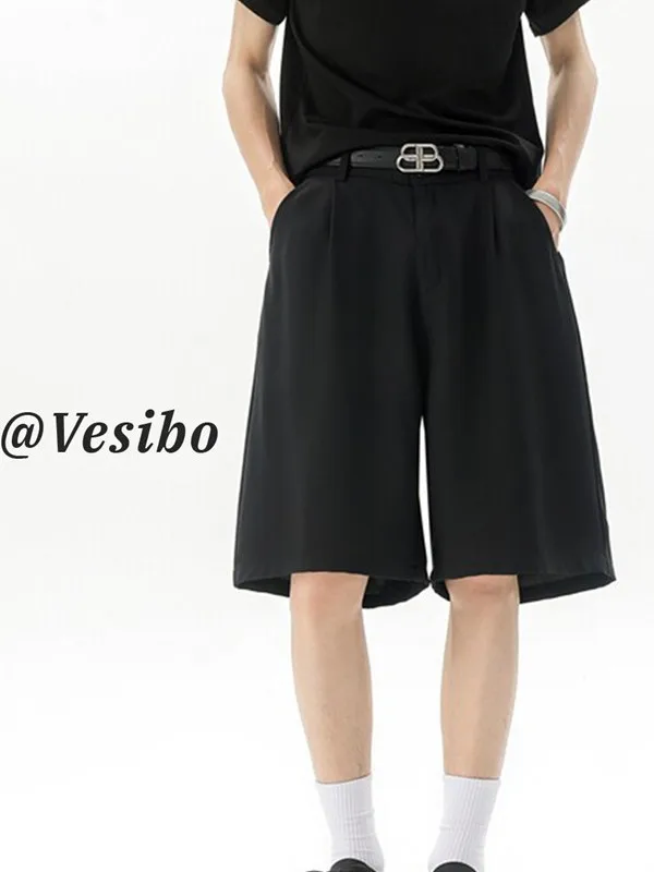 

Men's Summer Thin Korean Style Straight Leg Suit Shorts Ice Silk Heavyweight Hong Kong Style Five-Part Trendy Casual Shorts