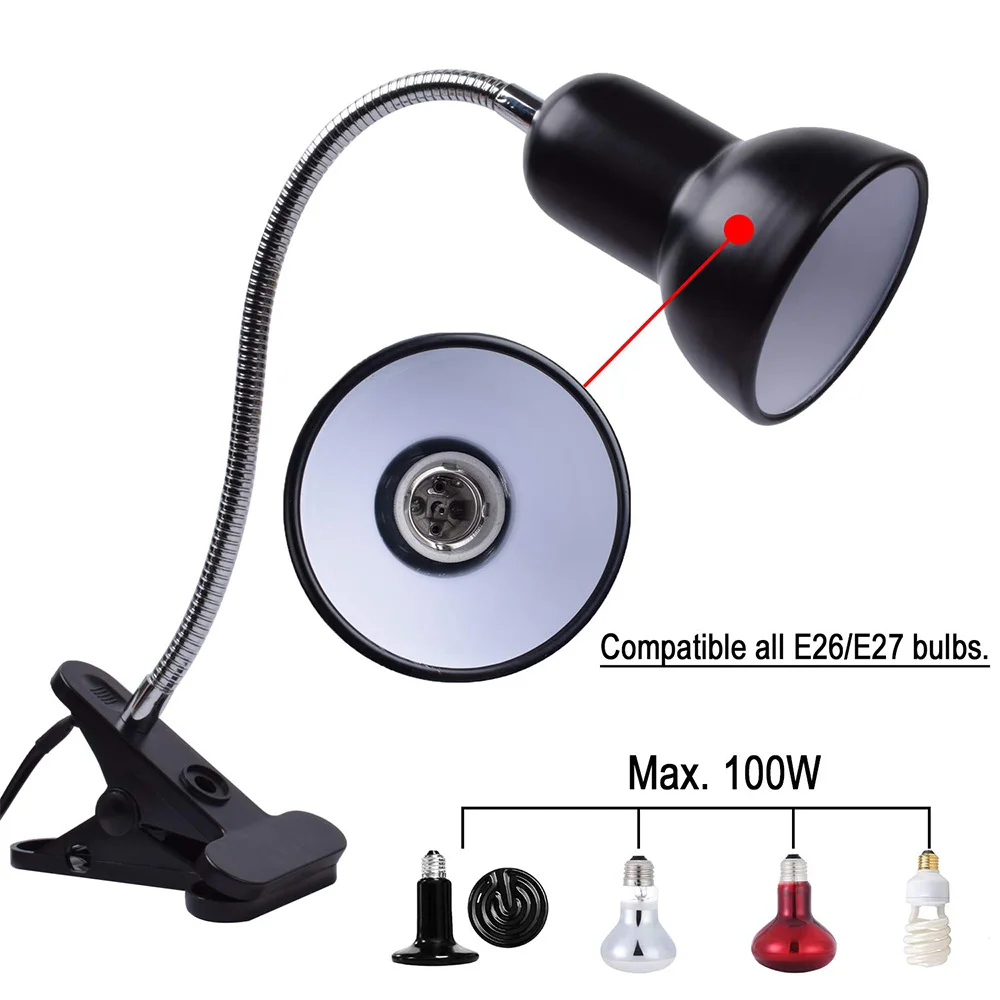 

E27 Ceramic Light Bulb Lampshade UVA+UVB Reptile Heating Lamp Holder Gooseneck Lamp Bracket For Calcium Supplement Light Clip-on