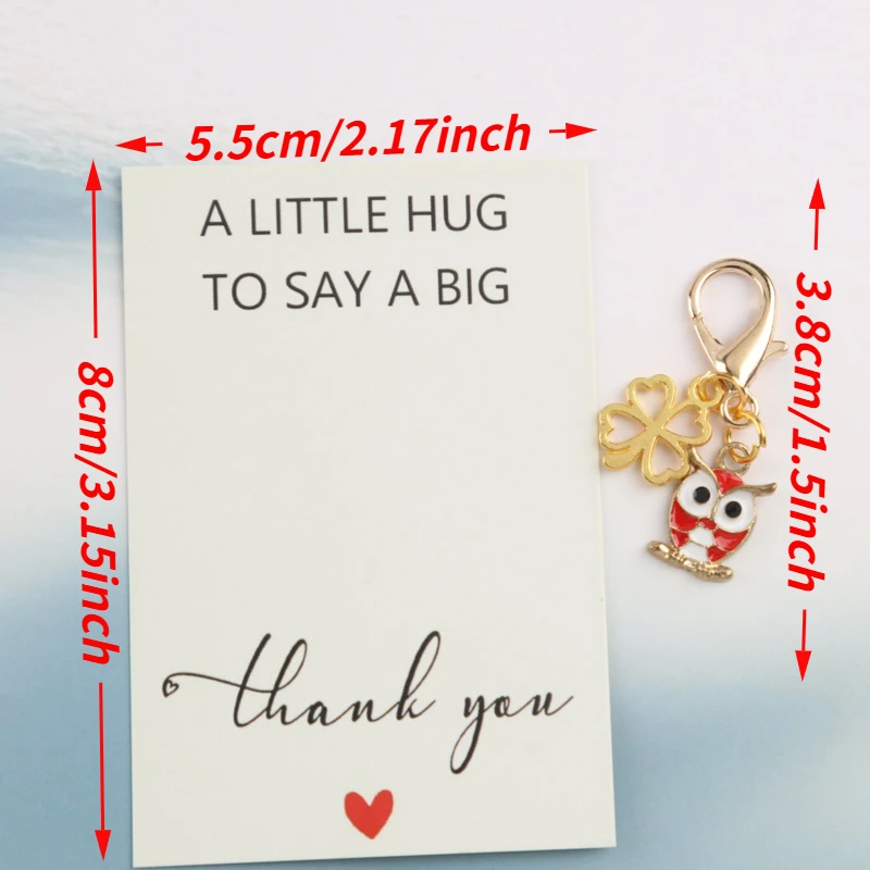 10pcs 2dMini owl with four-leaf clover series keychain set Comes with a thank-you pocket hug card as a Thanksgiving holiday gift