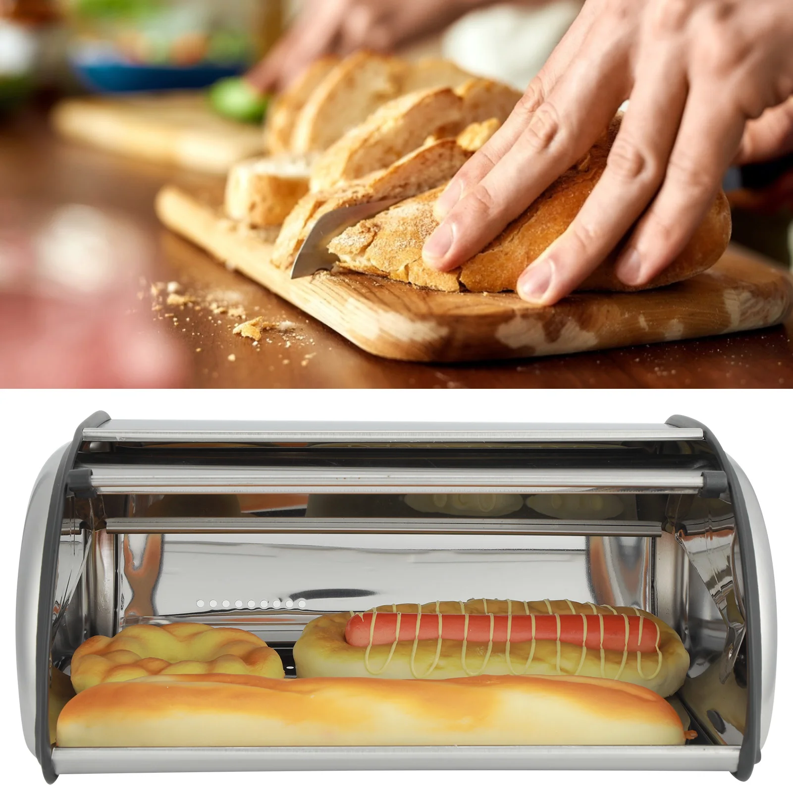 Stainless Steel Bread Box Large Capacity Cake Bin Dustproof Food Organizer Bakery Storage Container  Kitchen Accessories