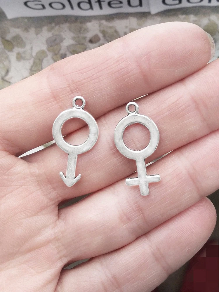 50pcs Gender Symbol Charms Female Male Pendant Silver Plated Metal Jewelry Components Bracelet Craft Material Hand Made Supplies