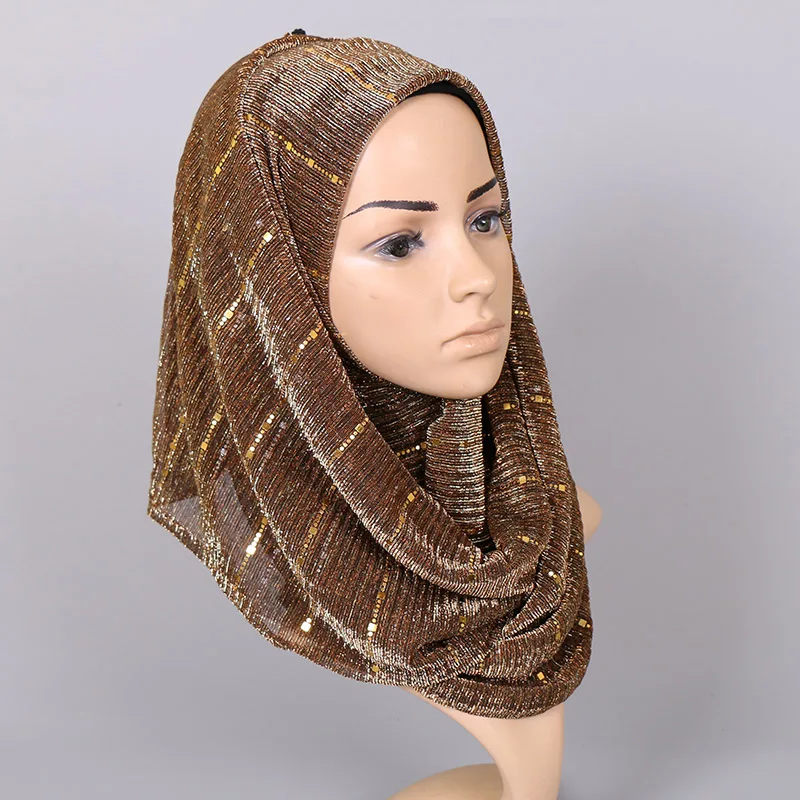 New Shimmer Hijab Shawl Woman Muslim Headscarf Elastic Headband Multicolor Female Islamic Turban Party Tippet Echarpe