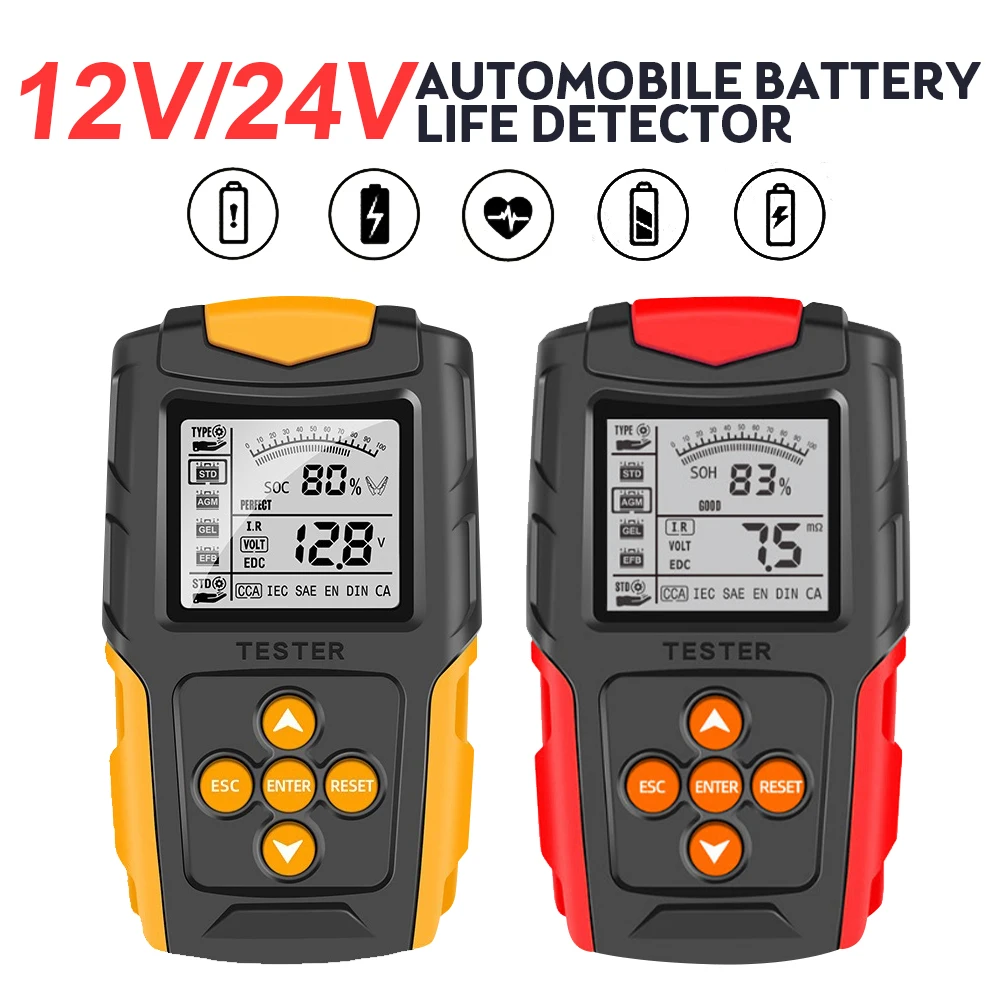 12V 24V Car Battery Tester Vehicle Cranking Charging Scanner Diagnostic Battery Measurement Analyzer Battery System Test Tool