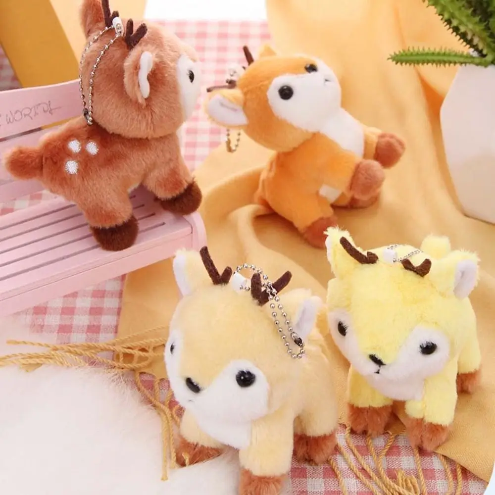 Animal de pelúcia veado brinquedo de pelúcia chaveiro pingente fawn chaveiro de pelúcia 10cm dos desenhos animados fofo elk boneca presentes de natal