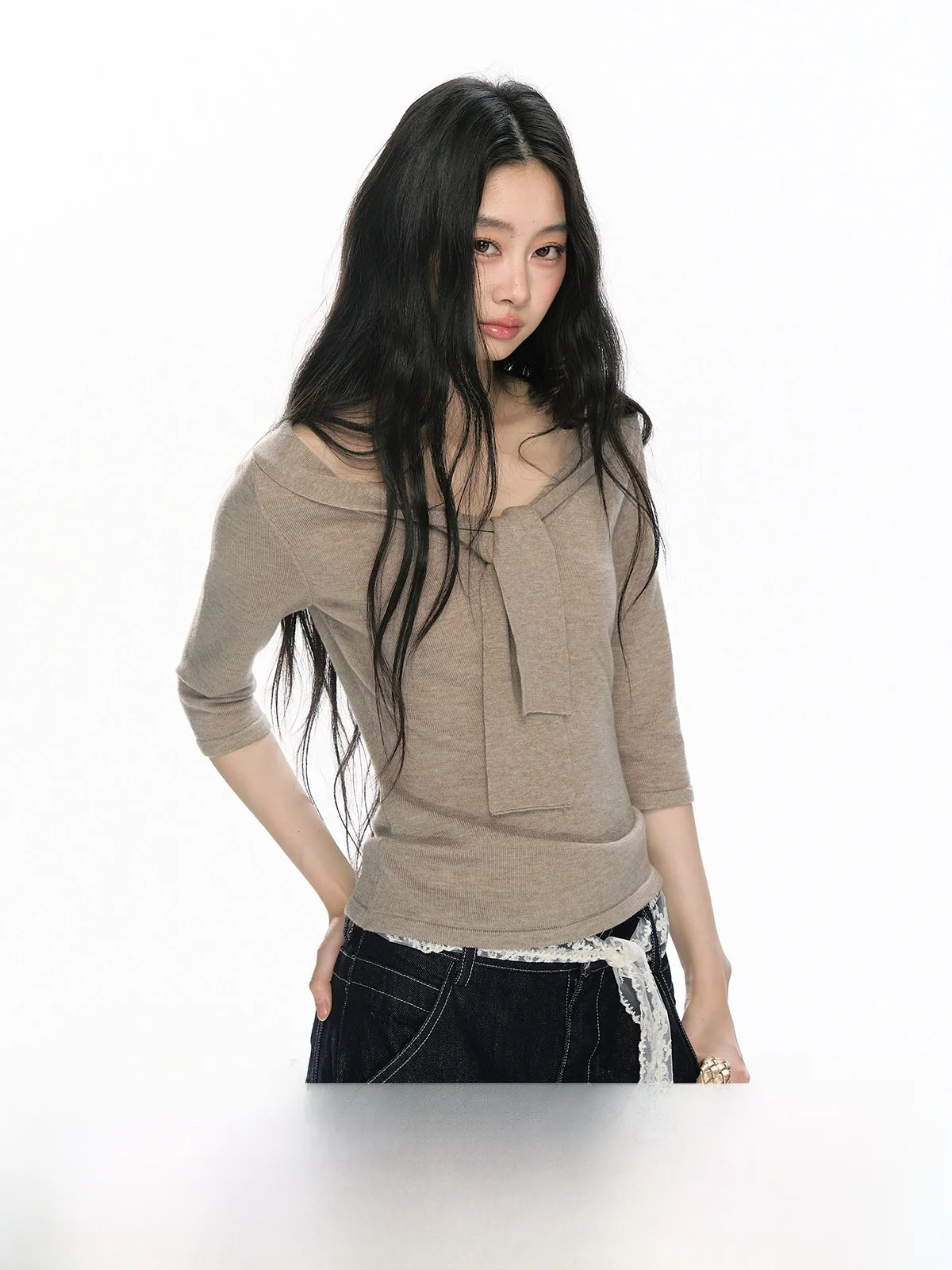 

Оригинальный дизайн RedBling: Сладкий и пикантный вязаный топ с поясом, цвет хаки, новинка весна-лето, женская мода.