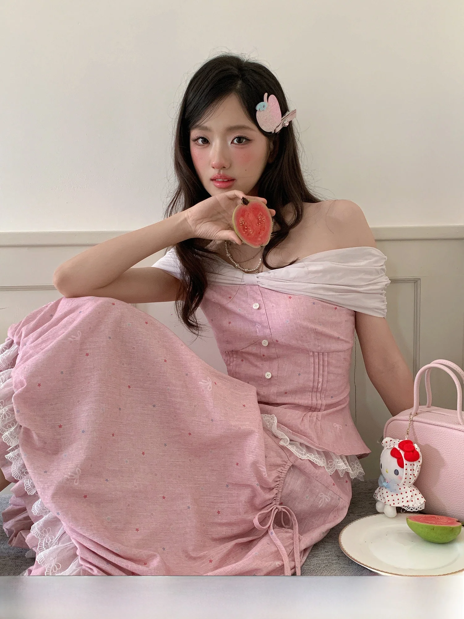 RRFIGHT Summer Floral Print Color Block One Shoulder Top And Skirt Set Women's Fashion Breathable Cotton round Neck Short Sleeve