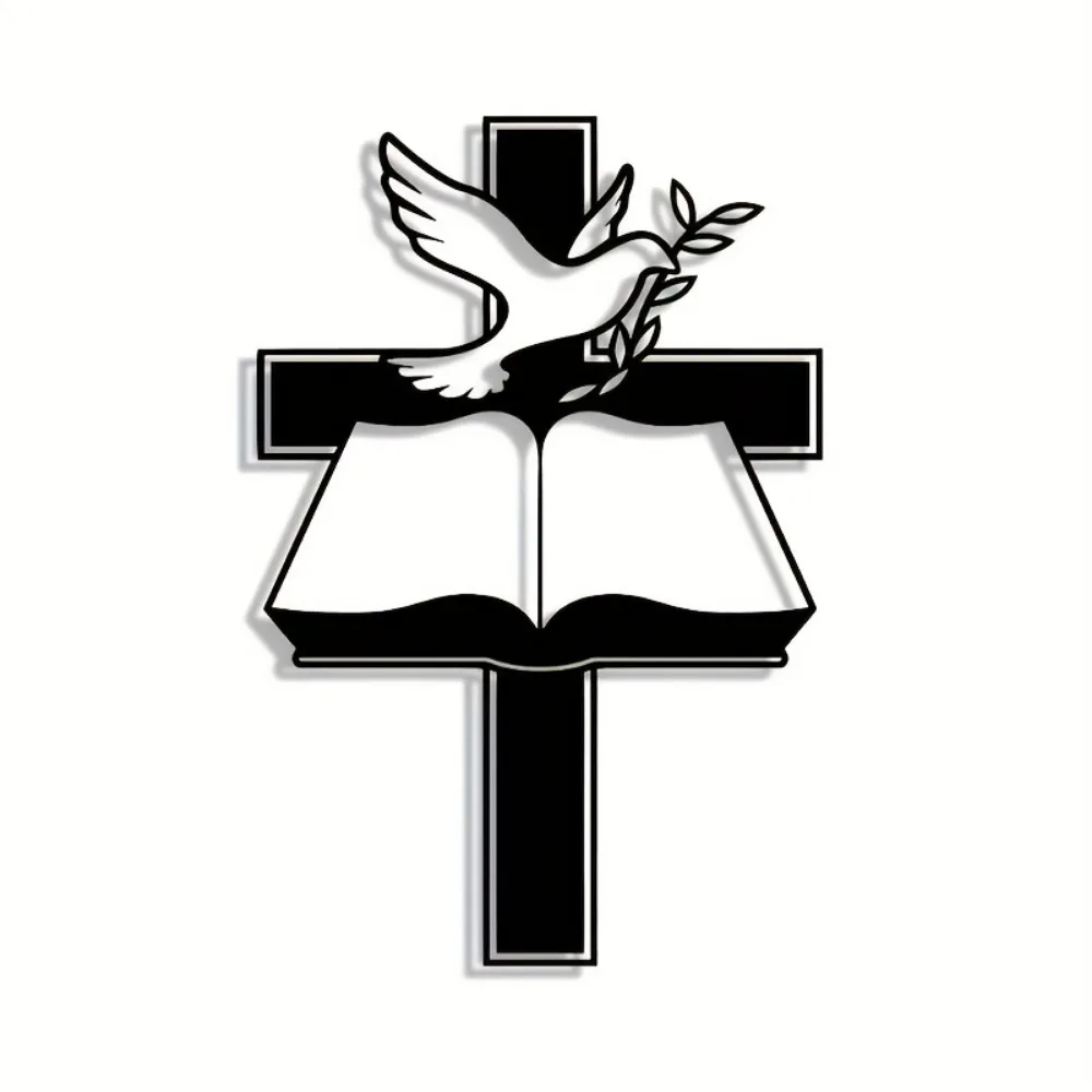 CIFBUY Metal Wall Art Iron Hanging Decor 2D Sculpture Cross Book Dove Elegant For Farmhouse Home Indoor Outdoor