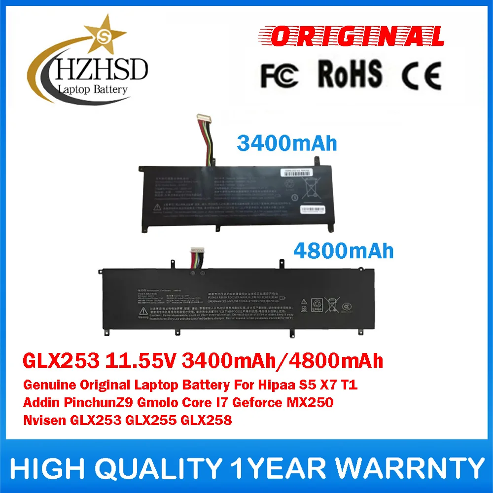 

GLX253 11.55V 3400mAh 4800mAh Genuine Original Laptop Battery For Hipaa S5 X7 Addin PinchunZ9 Gmolo Core I7 Geforce MX250 Nvisen