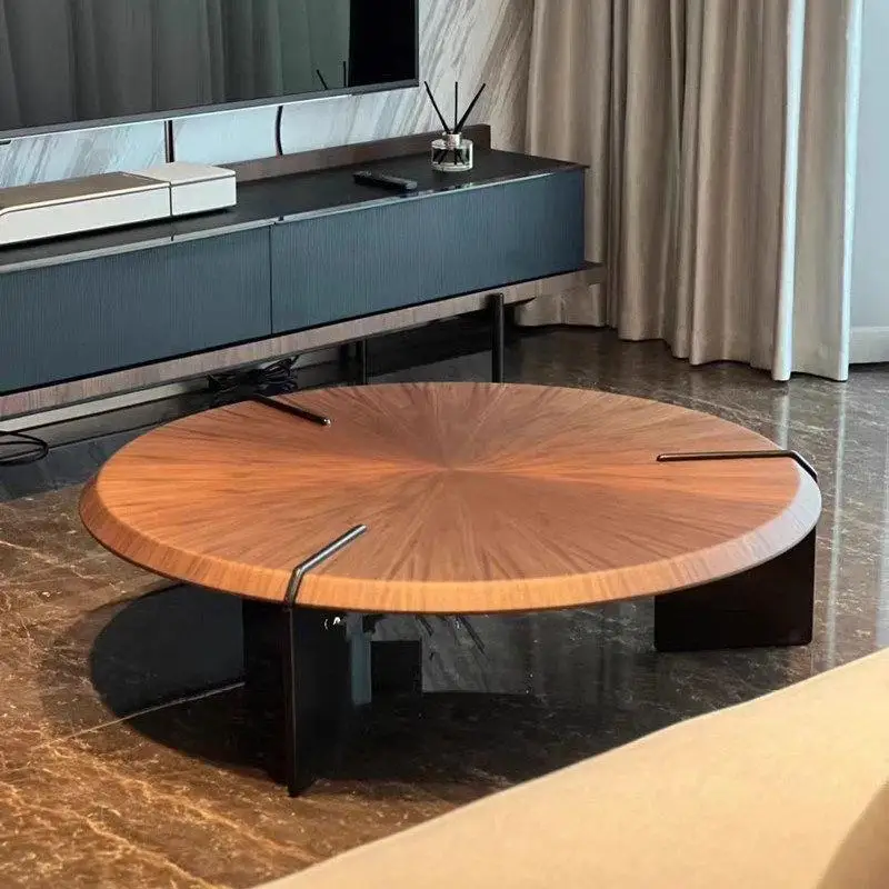 Vintage style North American black walnut solid wood round coffee table combo for living room, small home, designer style