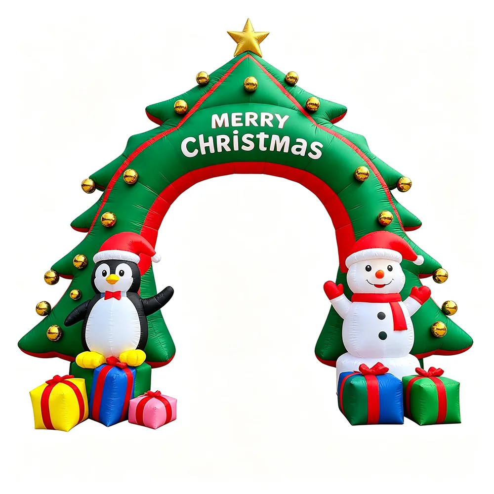 Christmas Inflatable Arch Shopping Mall Holiday Decor Giant Santa Snowman LED Lights Waterproof Customizable Colors Built-In