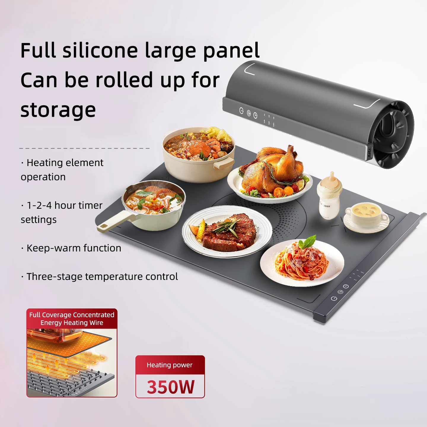 Foldable Food Warmer Mat Electric Warming Tray Coffee Warming Pad for Food Portable Electric Warming Tray Silicone Warmer Plate