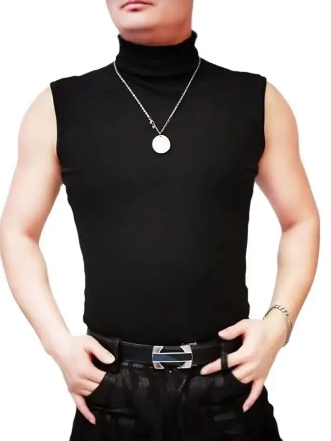 Unisex Turtleneck Sleeveless Bottoming Primer Under Shirt Tights Elastic Tank Top Vest Spring Autumn Waistcoat Fitness Tanktop