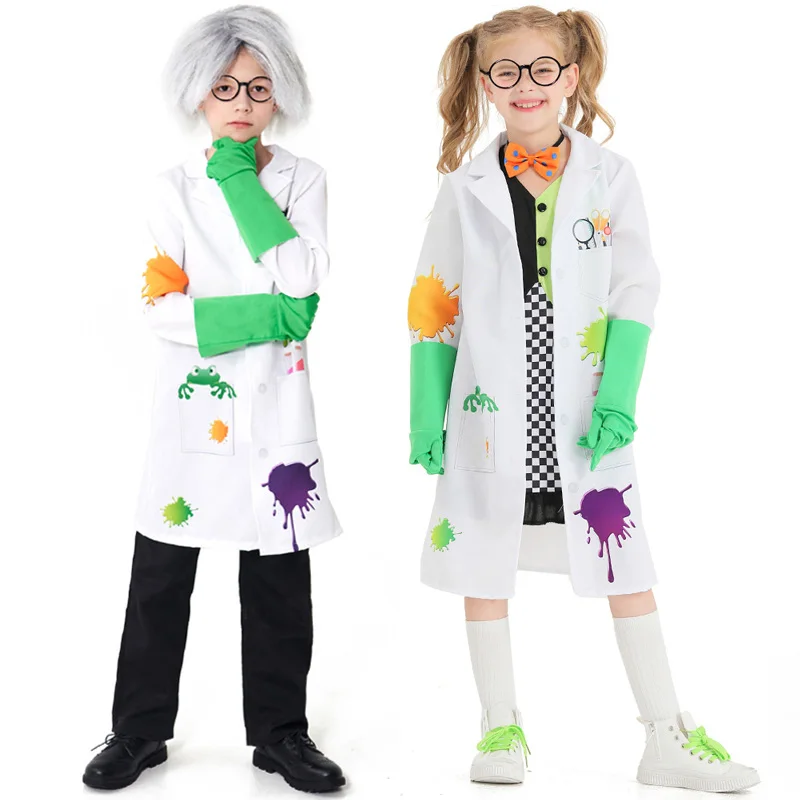 

Halloween Cosplay Costume Children's Little Scientist Laboratory Artist Role Play Professional Performance Outfit Polyester F...