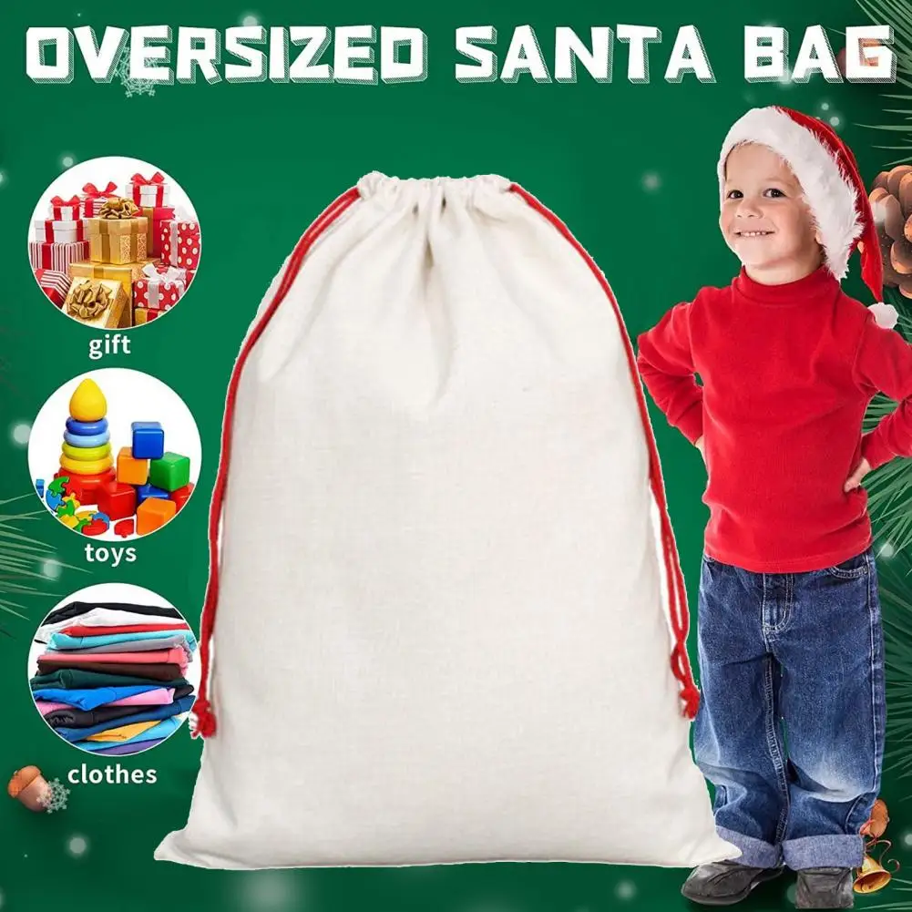 Holiday Party Favor Bag Festive Gift Bag Canvas Santa Sack Spacious Drawstring Christmas Gift Bag for Candy Toys Presents Xmas