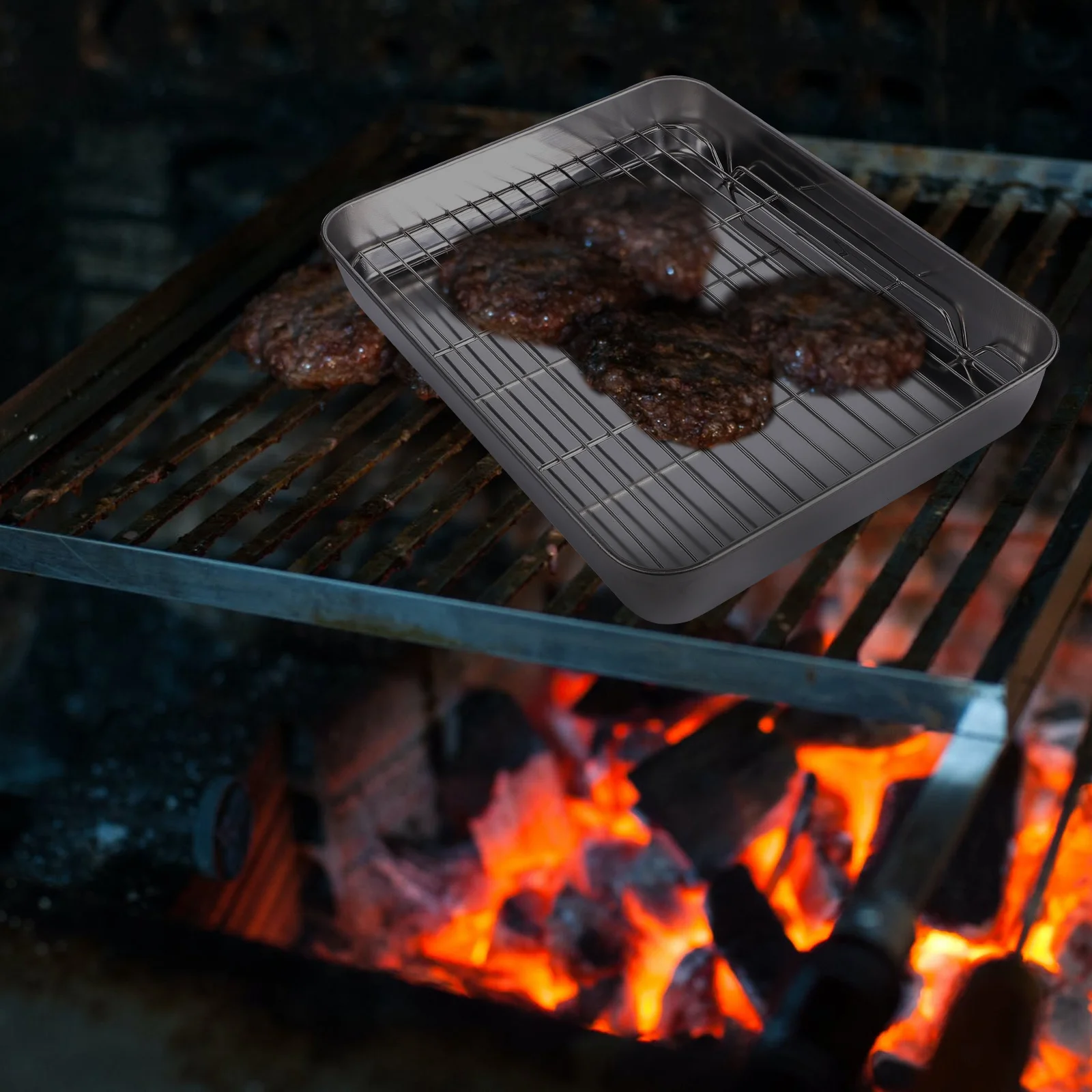 

Stainless Steel Bakeware Large Volume Roasting Net Easy Clean Kitchen Supply Rectangular Baking Tray Food Grade Material