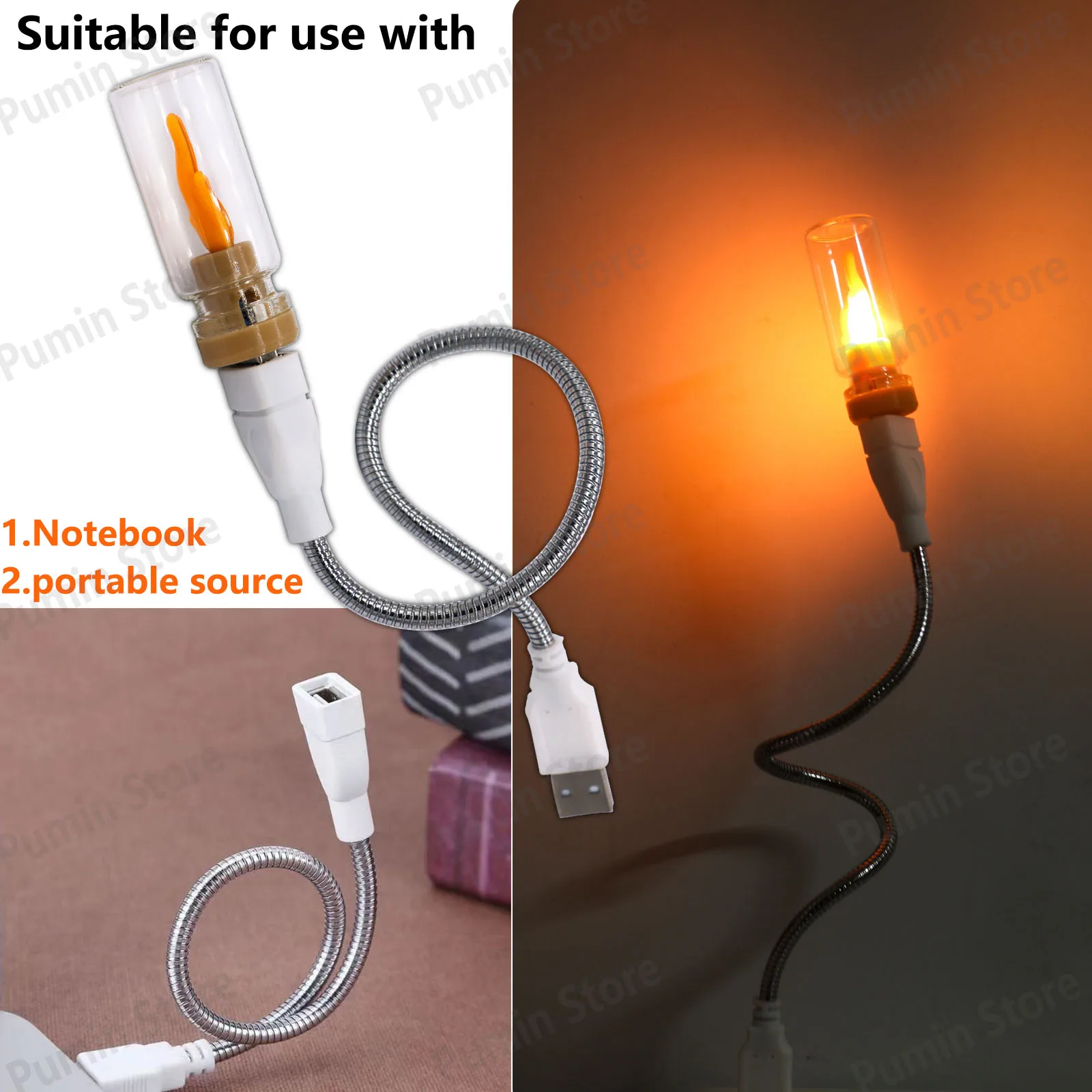 A Set LED 5V Extension Cables + USB Bulbs Retro Candle Flame Light Bead Bulb Green Bar Camping Equipment Room Wedding Decoration