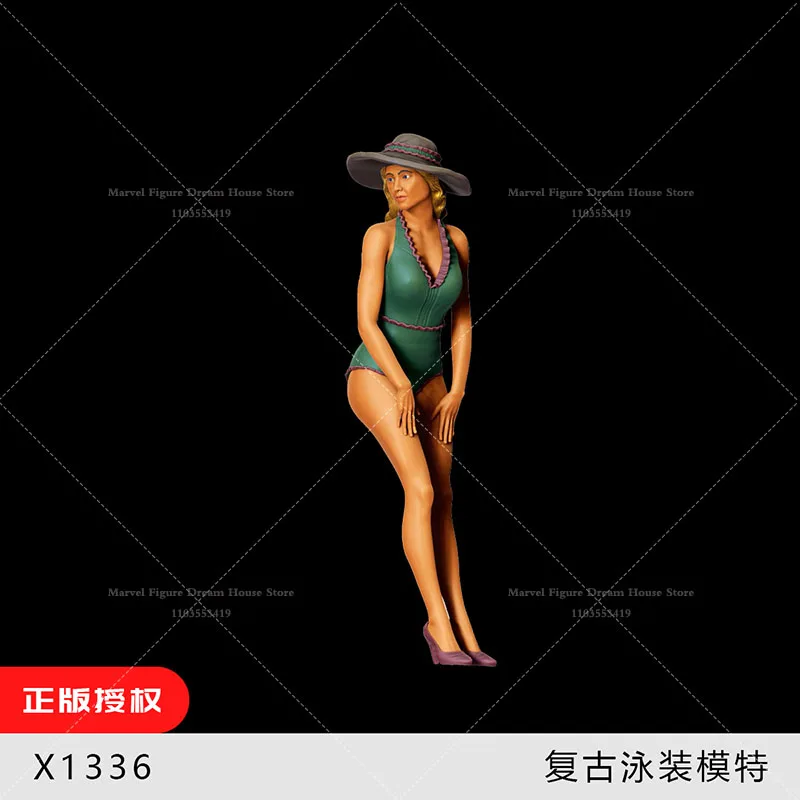 1/64 1/43 1/35 Scale Miniature Scene Doll Pin-up Girl Retro Sunhat Swimsuit Long Skirt Model Union Un-panited White Mini Figure