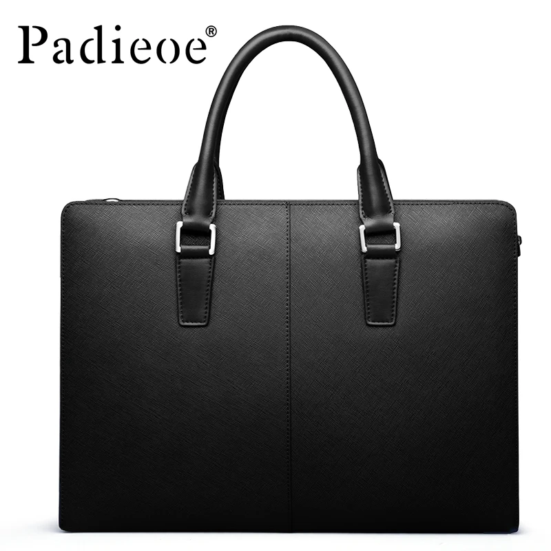 Padieoe Men\'s Briefcase Genuine Leather Totes Bag for Documents Leather Men\'s Shoulder Bag Male Cow Skin Business Messenger Bag