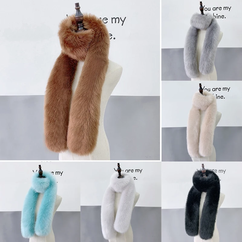 Faux Fur Scarf With Faux Leather Collar Women Imitation Fur Fox Hair Shawl Women\'s Long Thicker Warm Winter Scarf