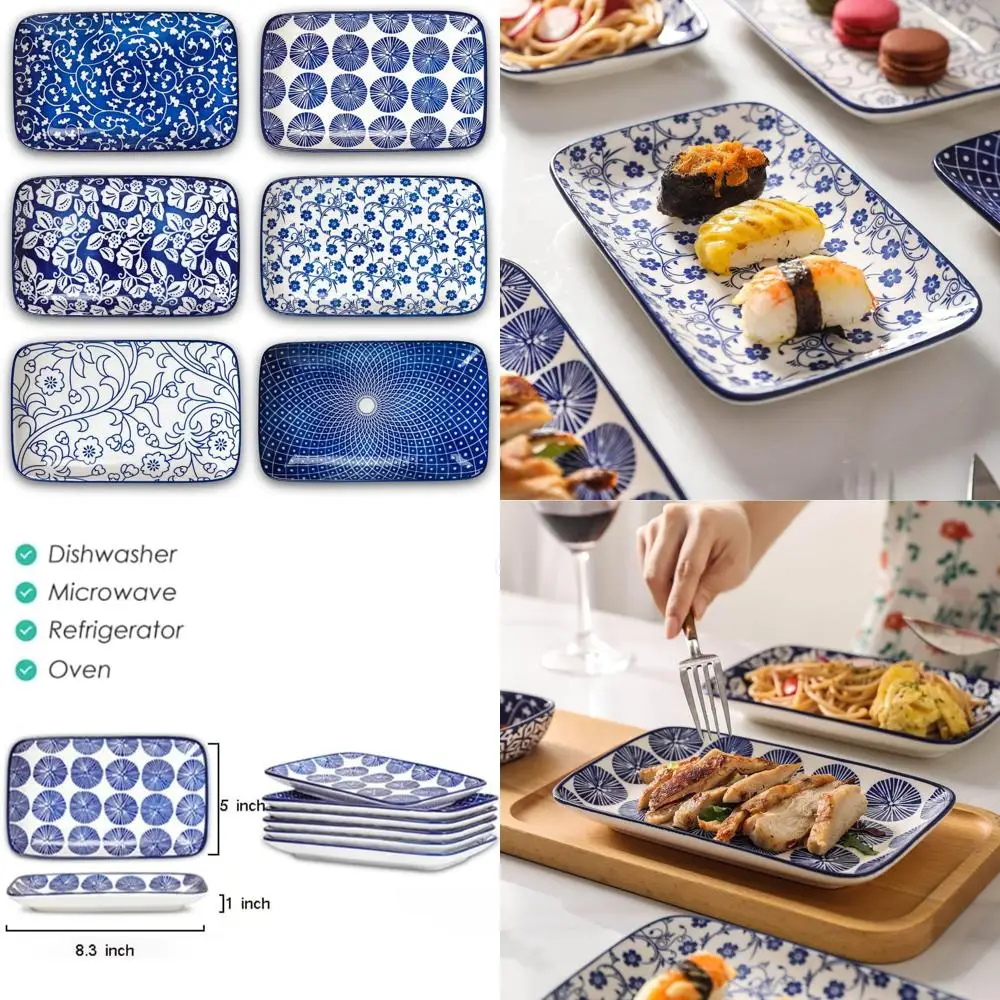 

ceramic 8 inch rectangular salad plates, dinner plates, pasta dessert plates for appetizer, sushi, fruit - microwave/oven/dishw